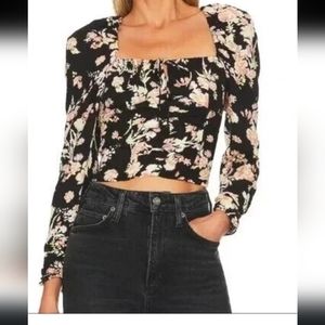 NWT Free People Hilary Printed Top In Black Size Medium